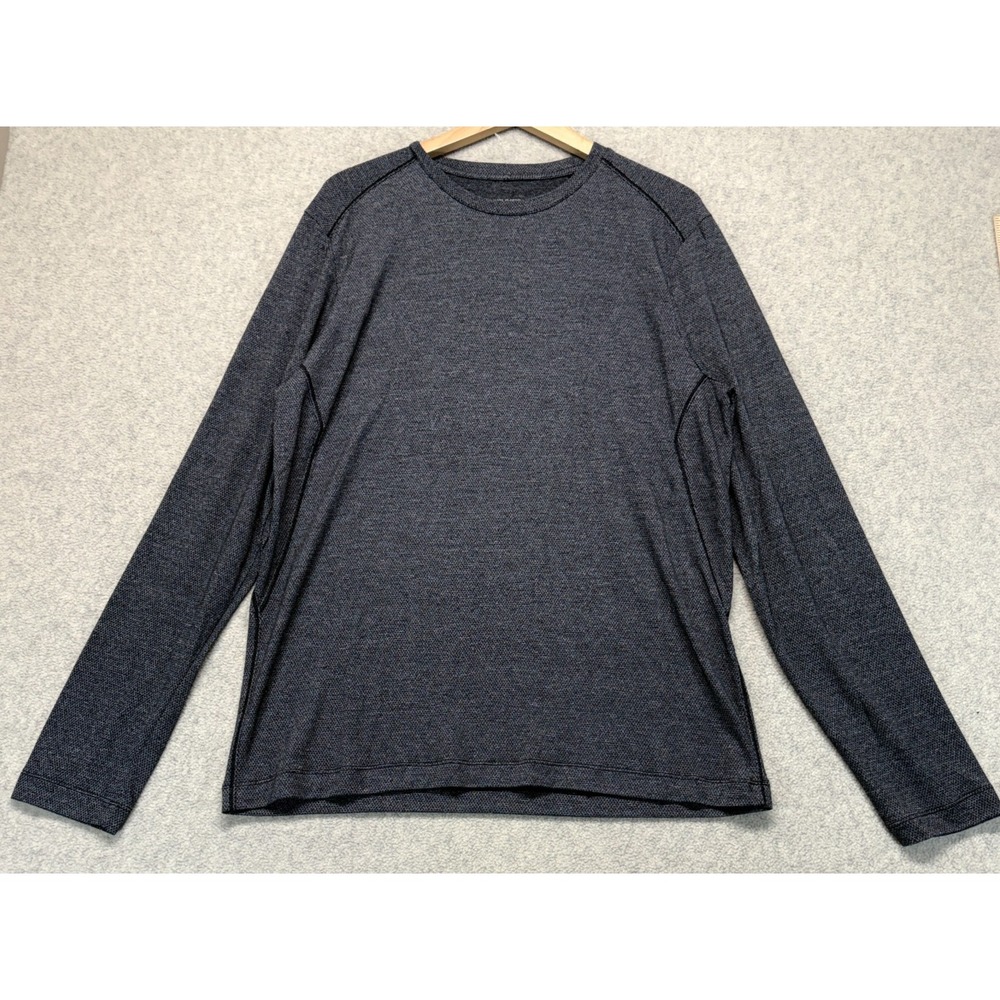 Khangri Mens Heathered Black Performance Long Sleeve Crew Neck Shirt Size L